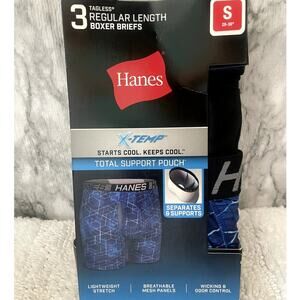 Mens 3-Pack Hanes X-Temp Support Pouch Tagless Boxer Briefs Regular Length Small
